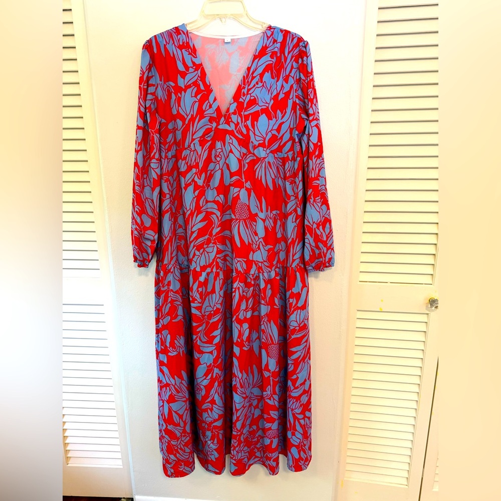 Red and Blue Floral Maxi Dress